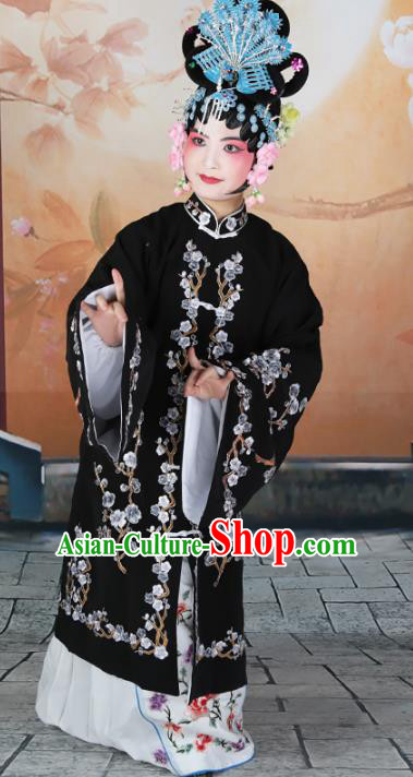 Chinese Beijing Opera Actress Princess Embroidered Black Costume, China Peking Opera Diva Embroidery Wintersweet Clothing