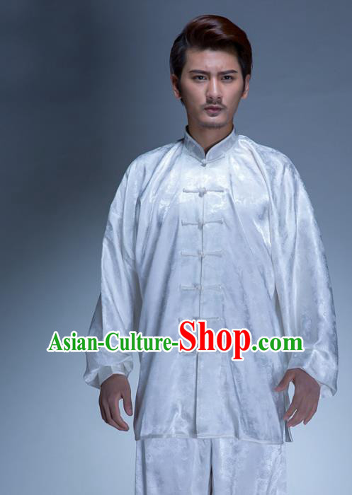 Top Grade Chinese Kung Fu Costume, China Martial Arts Tai Ji Training White Uniform Gongfu Shaolin Wushu Clothing for Men