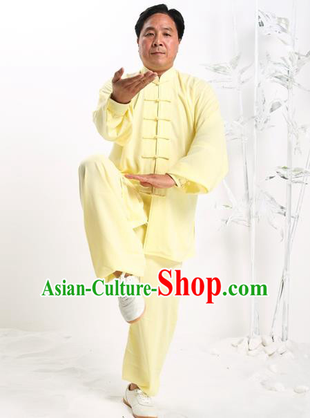 Top Grade Chinese Kung Fu Costume Tai Ji Training Yellow Uniform, China Martial Arts Gongfu Clothing for Men