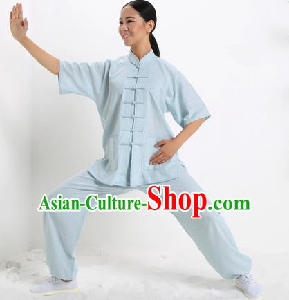 Top Grade Chinese Kung Fu Plated Buttons Costume, China Martial Arts Short Sleeve Uniform Tai Ji Wushu Clothing for Women