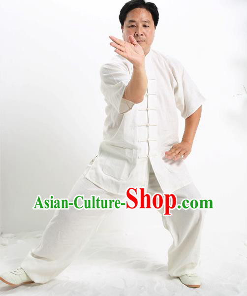 Top Grade Chinese Kung Fu Short Sleeve Costume Tai Ji Training Uniform, China Martial Arts Gongfu Clothing for Men