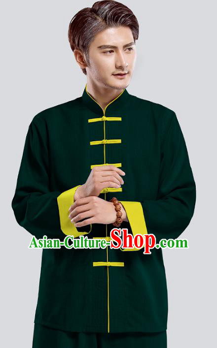 Top Grade Chinese Kung Fu Costume Tai Ji Training Green Uniform, China Martial Arts Tang Suit Gongfu Clothing for Men