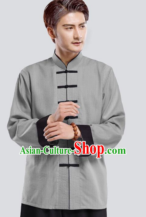 Top Grade Chinese Kung Fu Costume Tai Ji Training Grey Uniform, China Martial Arts Tang Suit Gongfu Clothing for Men
