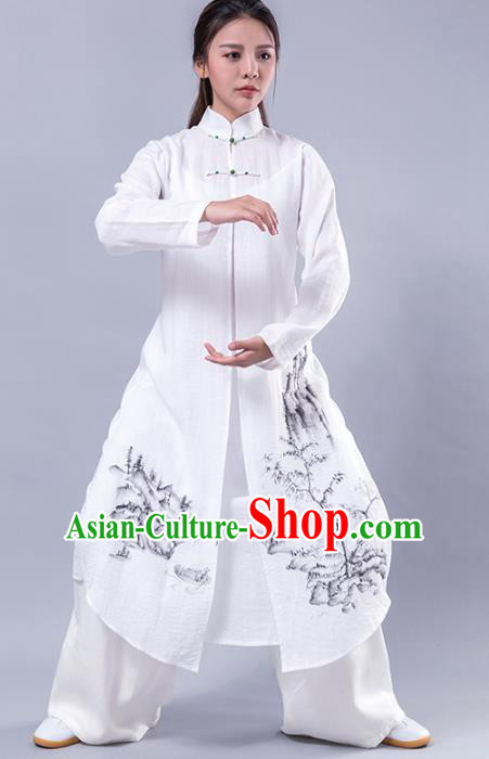 Top Grade Chinese Kung Fu Costume Martial Arts Uniform, China Tai Ji Wushu Plated Buttons White Robe Clothing for Women