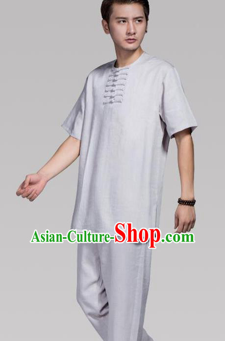 Top Grade Chinese Kung Fu Costume Tai Ji Training Grey Uniform, China Martial Arts Tang Suit Gongfu Clothing for Men