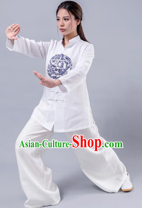 Top Grade Chinese Kung Fu Costume Martial Arts Printing Uniform, China Tai Ji Wushu Plated Buttons Clothing for Women