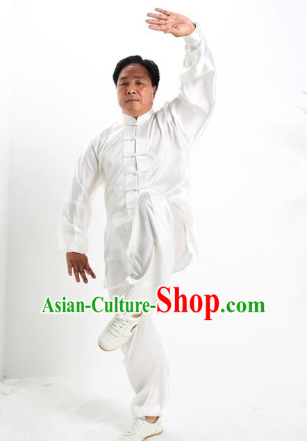 Top Grade Chinese Kung Fu Costume Tai Ji Training White Uniform, China Martial Arts Gongfu Clothing for Men