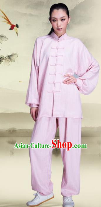 Top Grade Chinese Kung Fu Plated Buttons Pink Costume, China Martial Arts Uniform Tai Ji Wushu Clothing for Women