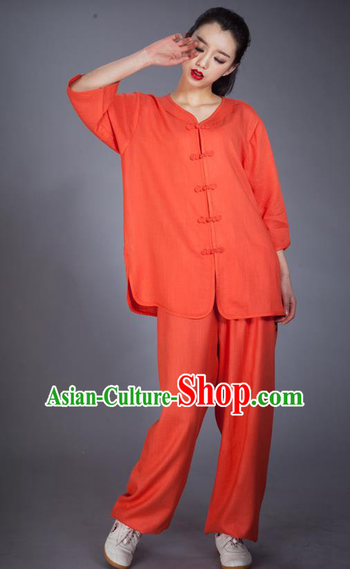 Top Grade Chinese Kung Fu Costume Martial Arts Orange Uniform, China Tai Ji Wushu Clothing for Women