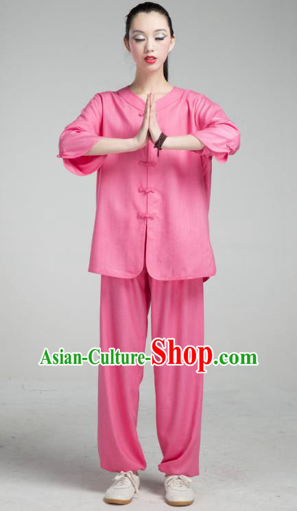 Top Grade Chinese Kung Fu Costume Martial Arts Deep Pink Uniform, China Tai Ji Wushu Clothing for Women