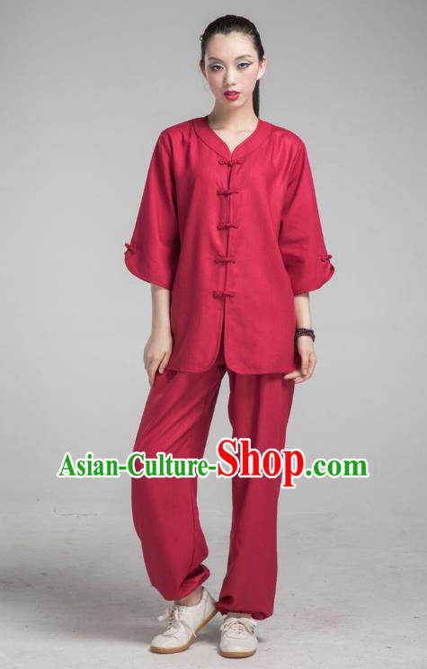 Top Grade Chinese Kung Fu Costume Martial Arts Wine Red Uniform, China Tai Ji Wushu Clothing for Women