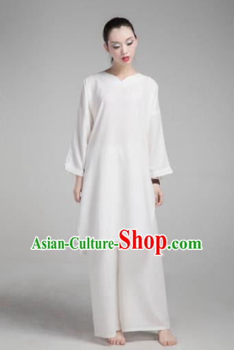 Top Grade Chinese Kung Fu Costume Martial Arts Uniform, China Tai Ji Wushu White Clothing for Women