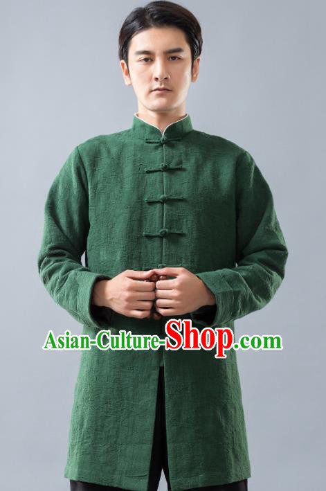 Top Grade Chinese Kung Fu Costume Tai Ji Training Uniform, China Martial Arts Green Tang Suit Gongfu Clothing for Men