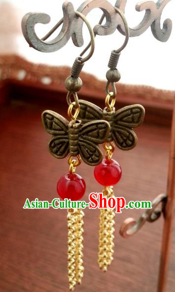 Traditional Handmade Chinese Ancient Princess Accessories Classical Butterfly Tassel Earrings for Women