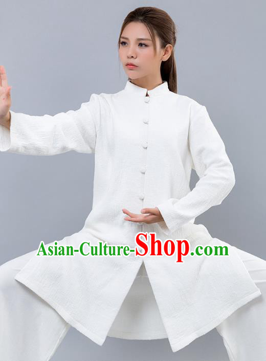 Top Grade Chinese Kung Fu White Costume Martial Arts Uniform, China Tai Ji Wushu Clothing for Women