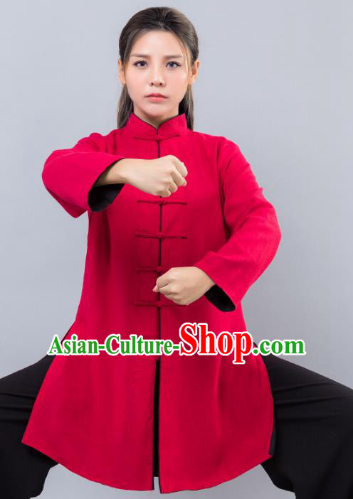 Top Grade Chinese Kung Fu Red Costume Martial Arts Uniform, China Tai Ji Wushu Clothing for Women