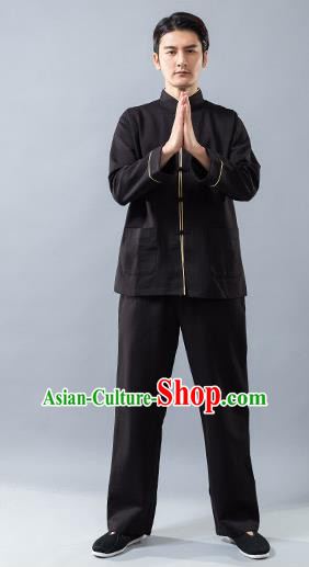 Top Grade Chinese Kung Fu Costume Tai Ji Training Black Uniform, China Martial Arts Tang Suit Gongfu Clothing for Men