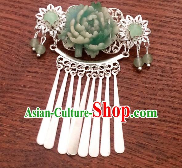 Traditional Handmade Chinese Ancient Classical Wedding Hair Accessories Green Flower Hairpins for Women