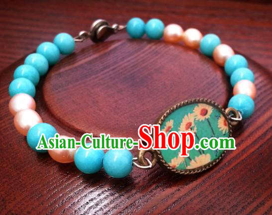Traditional Handmade Chinese Ancient Classical Accessories Blue Beads Bracelets for Women