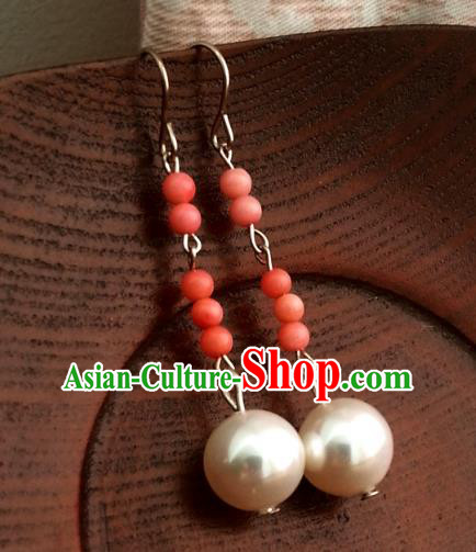 Traditional Handmade Chinese Ancient Princess Hanfu Pearl Eardrop Classical Earrings for Women