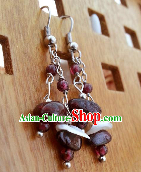 Traditional Handmade Chinese Ancient Princess Hanfu Purple Eardrop Classical Earrings for Women