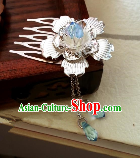 Traditional Handmade Chinese Ancient Classical Hair Accessories Blue Tassel Hairpins Headwear for Women