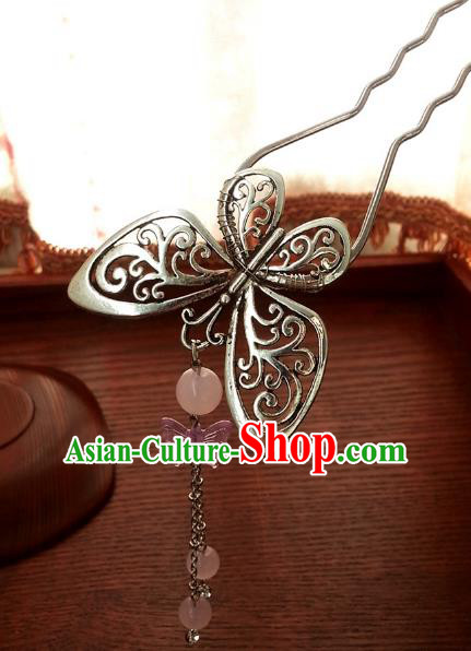 Traditional Handmade Chinese Ancient Classical Hair Accessories Butterfly Tassel Hairpins Headwear for Women