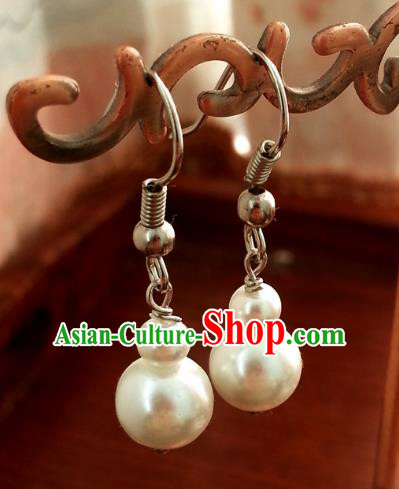 Traditional Handmade Chinese Ancient Princess Hanfu Eardrop Classical Pearls Earrings for Women