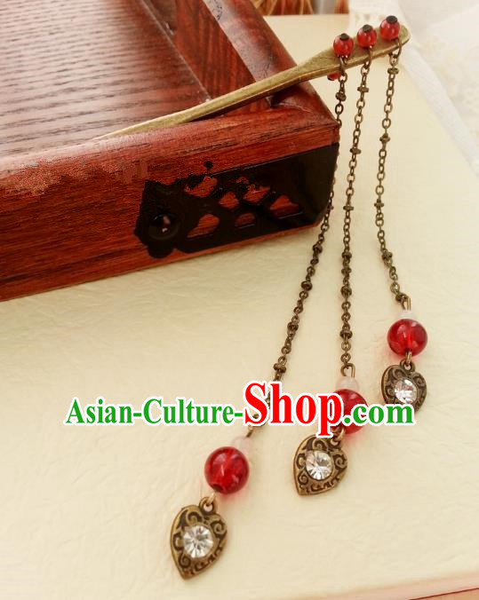 Traditional Chinese Handmade Classical Hair Accessories Red Step Shake Ancient Hanfu Tassel Hairpins for Women