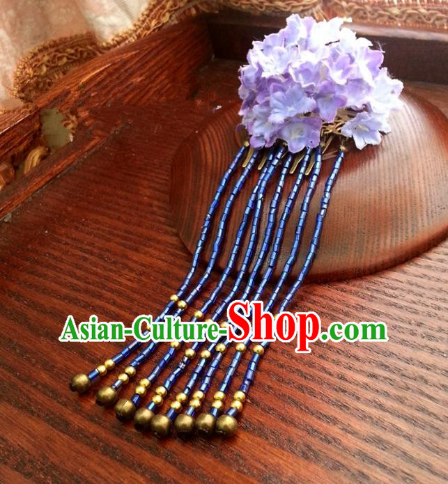 Traditional Chinese Handmade Classical Hair Accessories Purple Flowers Step Shake Ancient Hanfu Hairpins for Women