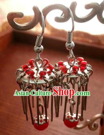 Traditional Chinese Handmade Red Beads Lotus Eardrop Ancient Palace Queen Hanfu Classical Earrings for Women