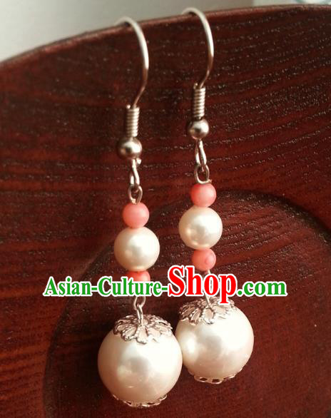 Traditional Chinese Handmade Classical Pearls Eardrop Ancient Palace Queen Hanfu Earrings for Women