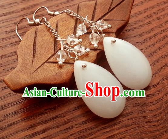 Traditional Chinese Handmade Classical Jade Eardrop Ancient Palace Queen Hanfu Earrings for Women