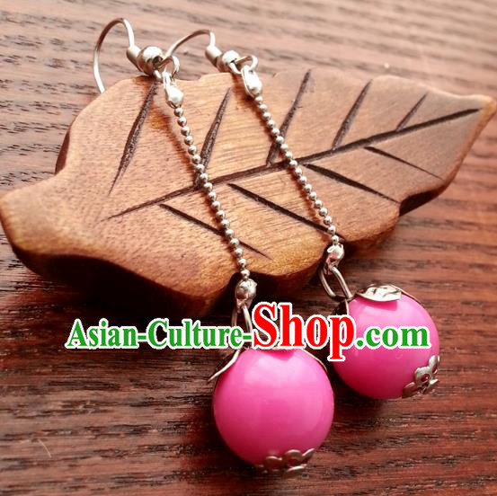 Traditional Chinese Handmade Classical Pink Bead Eardrop Ancient Palace Queen Hanfu Earrings for Women