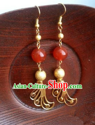 Traditional Chinese Handmade Classical Red Bead Phoenix Eardrop Ancient Palace Queen Hanfu Earrings for Women