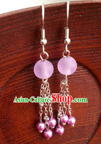 Traditional Chinese Handmade Classical Pink Beads Eardrop Ancient Palace Queen Hanfu Earrings for Women