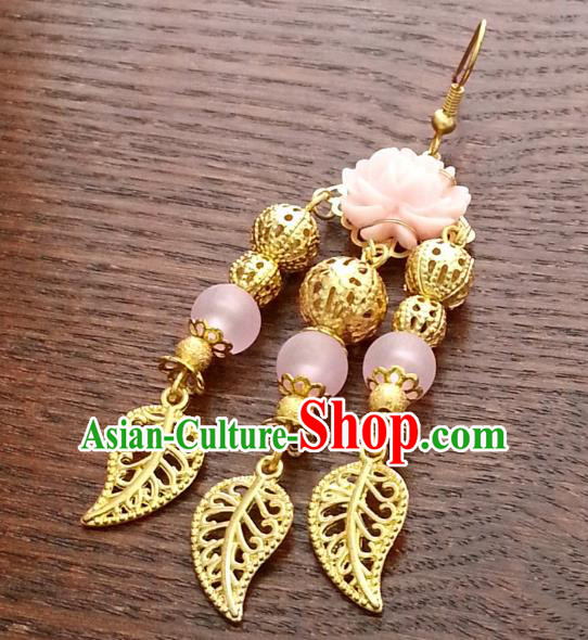 Traditional Chinese Handmade Classical Hanfu Golden Tassel Eardrop Ancient Palace Queen Earrings for Women