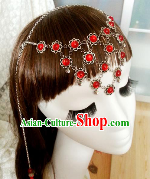 Handmade Traditional Chinese Classical Hair Accessories Red Frontlet Ancient Hanfu Hairpins Hair Fascinators for Women