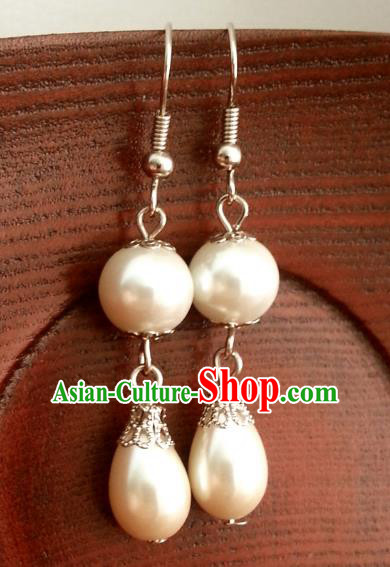 Traditional Chinese Handmade Classical Hanfu Pearls Eardrop Ancient Palace Princess Earrings for Women