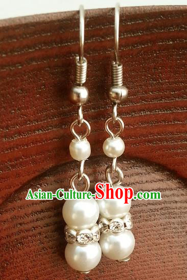 Traditional Chinese Handmade Classical Hanfu Pearl Crystal Eardrop Ancient Palace Princess Earrings for Women