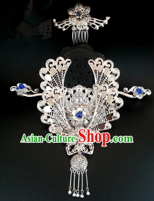 Handmade Traditional Chinese Classical Hair Accessories Ancient Bride Hanfu Phoenix Coronet Hairpins for Women