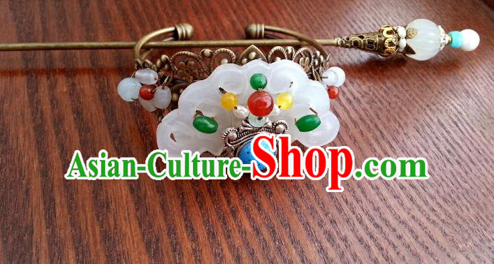 Handmade Traditional Chinese Classical Hair Accessories Jade Hairpins Ancient Prince Hanfu Hairdo Crown for Men