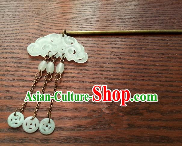 Traditional Handmade Chinese Classical Jade Hair Accessories Ancient Queen Tassel Hairpins Hair Clip for Women