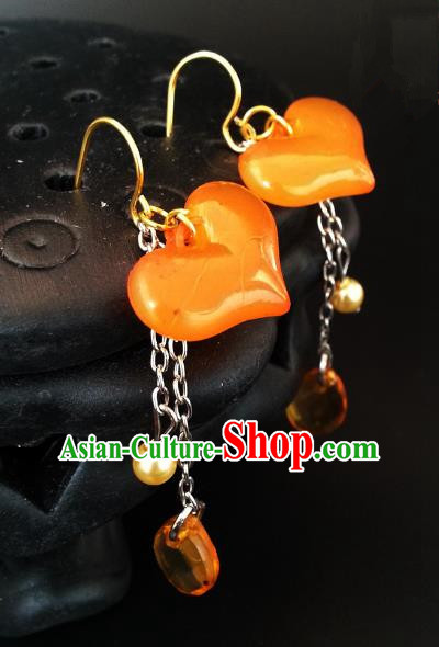 Asian Chinese Traditional Handmade Hanfu Classical Resin Eardrop Ancient Palace Princess Earrings for Women