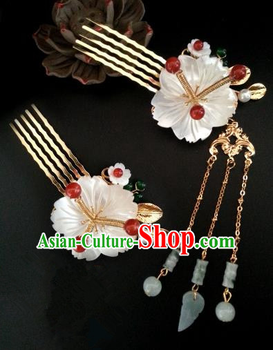 Handmade Traditional Chinese Classical Hair Accessories Ancient Bride Hanfu Shell Hair Comb Hairpins for Women