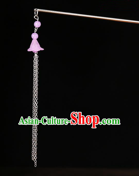 Handmade Asian Chinese Classical Hair Accessories Ancient Pink Tassel Step Shake Hairpins for Women