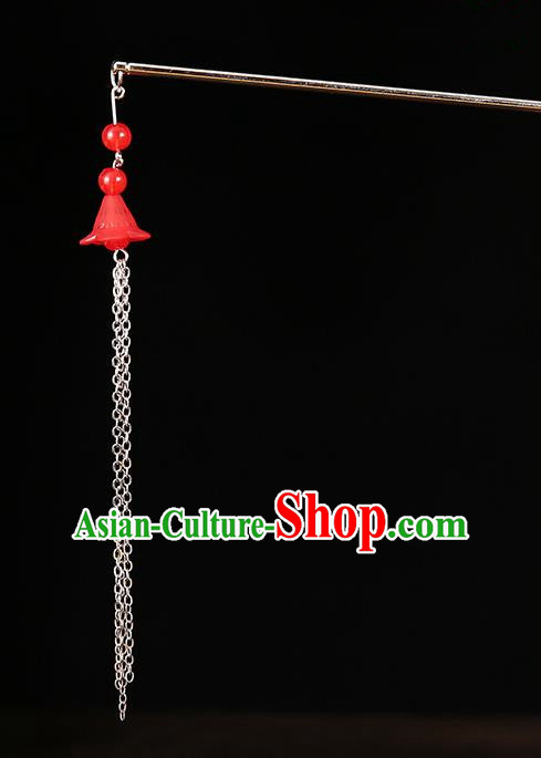 Handmade Asian Chinese Classical Hair Accessories Ancient Red Tassel Step Shake Hairpins for Women
