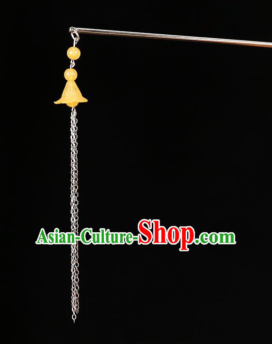 Handmade Asian Chinese Classical Hair Accessories Ancient Orange Tassel Step Shake Hairpins for Women