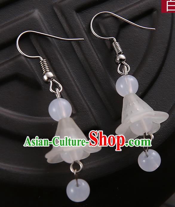 Asian Chinese Traditional Handmade Jewelry Accessories Hanfu Classical White Earrings for Women