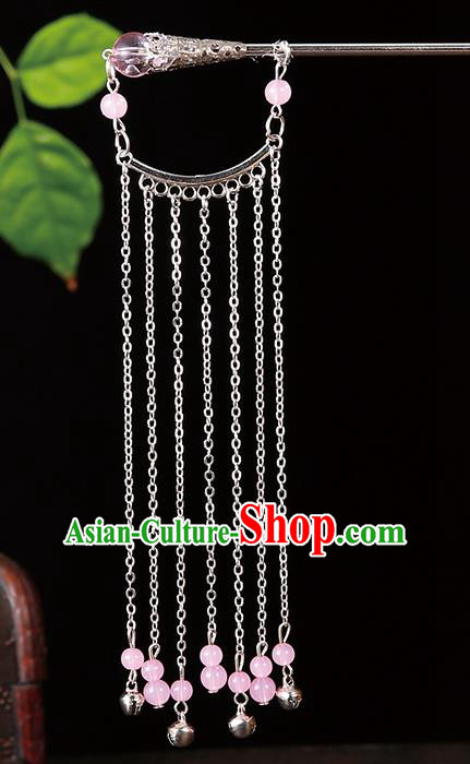 Handmade Asian Chinese Classical Hair Accessories Hair Clip Ancient Pink Beads Tassel Hairpins for Women